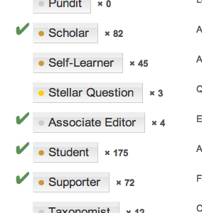Partial screenshot of badges page, showing Associate Editor nestled between Stellar Question and Student