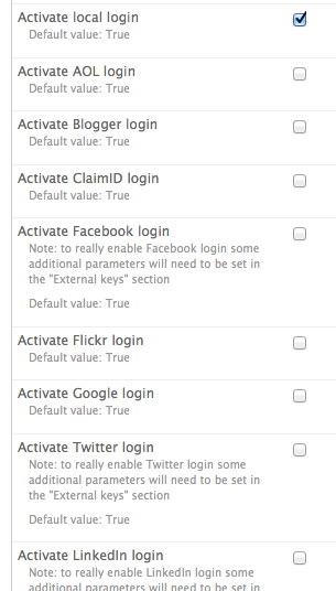 Screenshot with some of the login provider settings visible